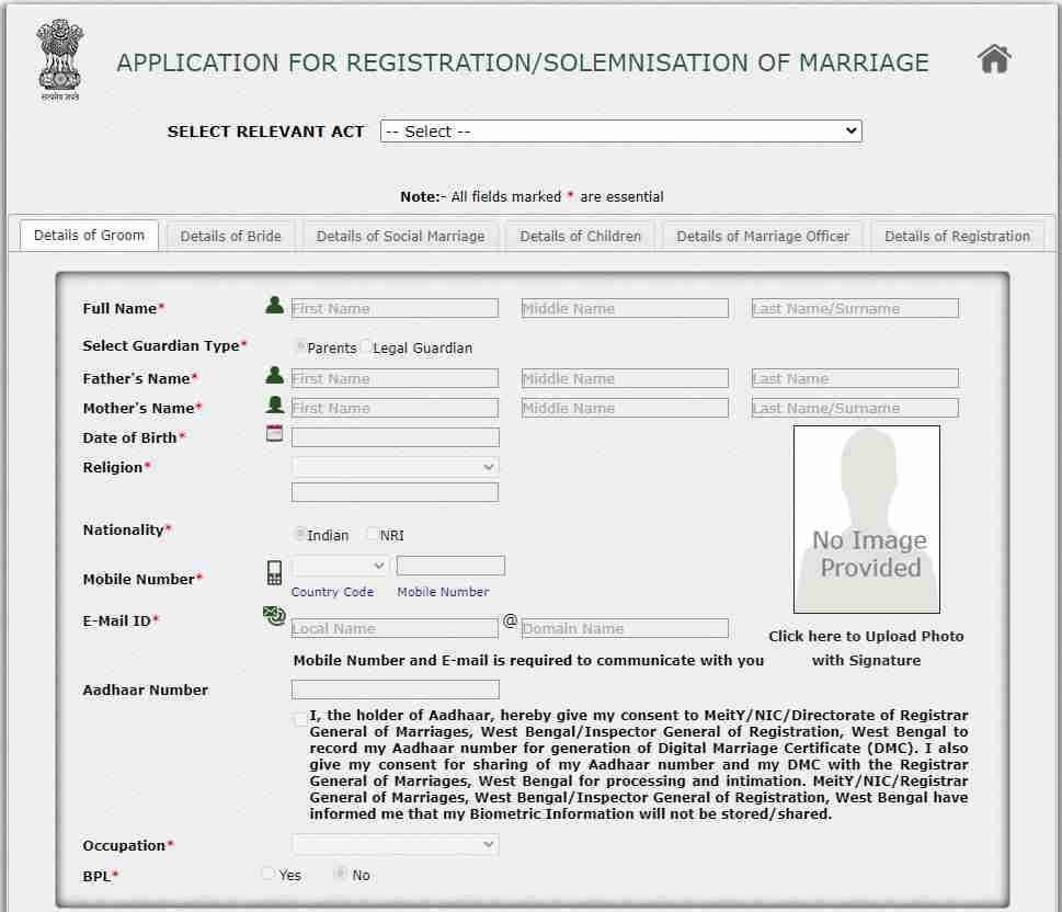  rgmwb gov in West Bengal Marriage Registration Application Form 