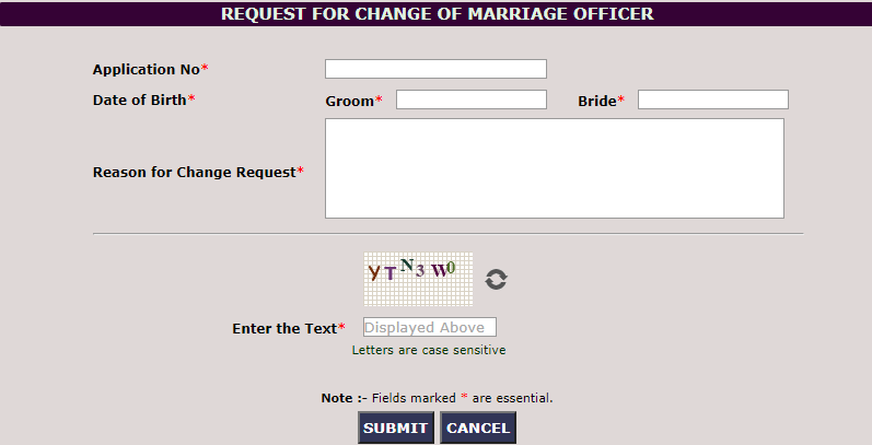 File Request for Change of Marriage Officer