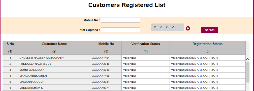 SSMMS Customer Registration Status