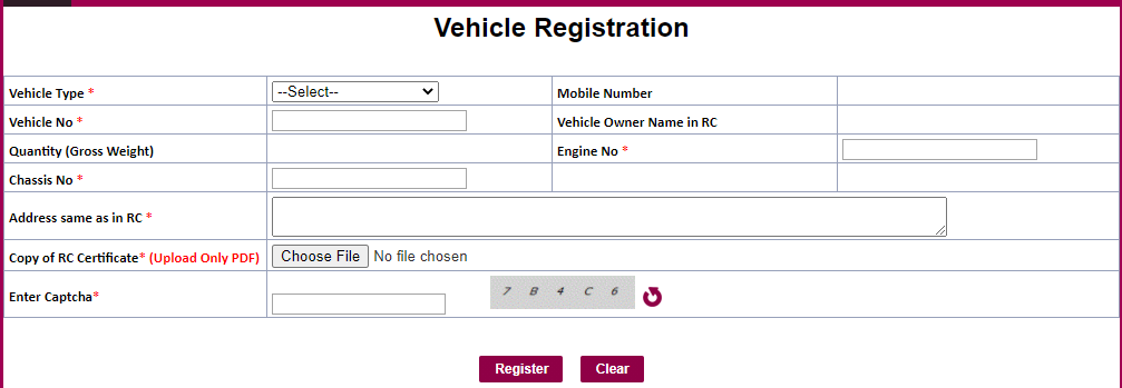 SSMMS Telangana Vehicle Registration