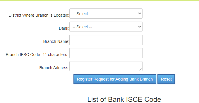Send Request to Add Branch/Ifsc Code