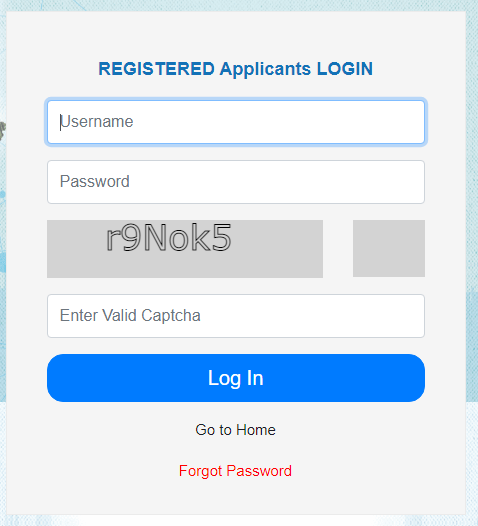 login form for registered applicants