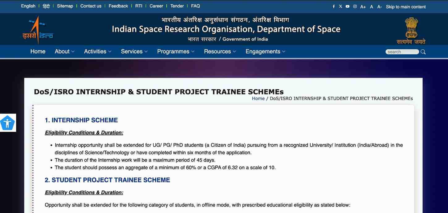 ISRO Internship & Student Project Trainee Scheme: Apply Online, Eligibility