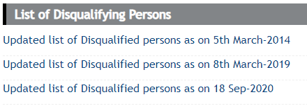 List of Disqualified Person