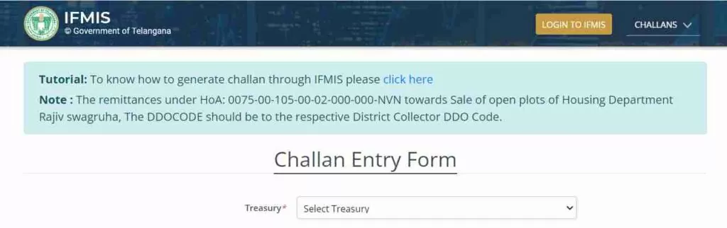 Telangana IFMIS Challan Entry Form