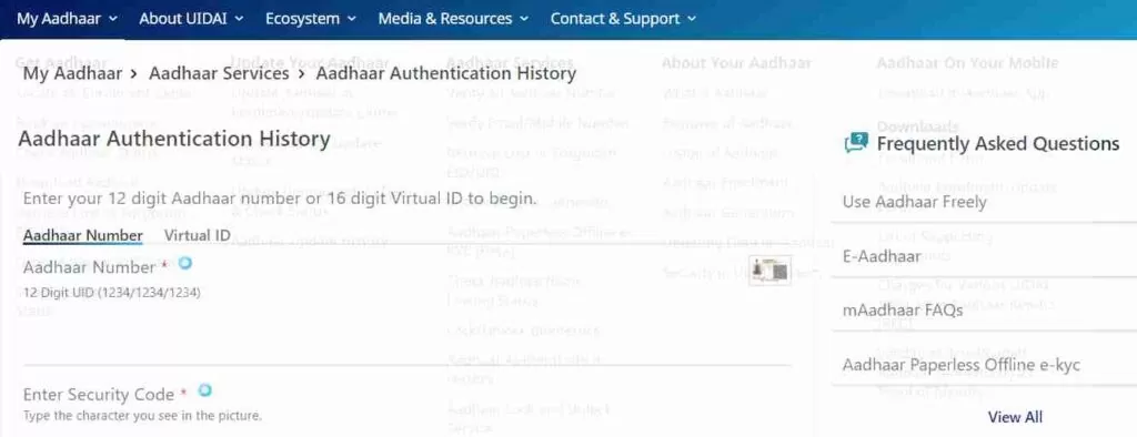 View Aadhaar Authentication History