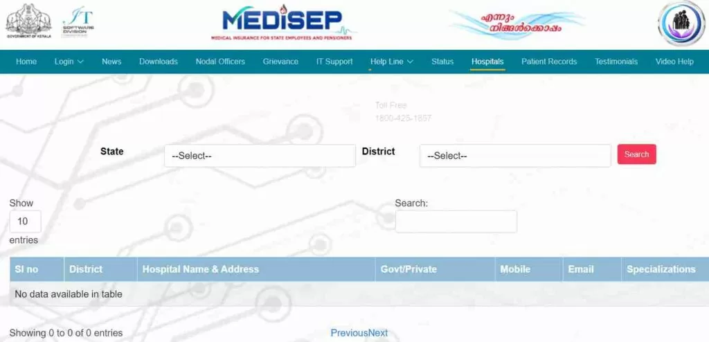 Find Hospital under MEDISEP Hospital List